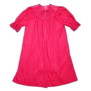 Vintage Nylon Robe Silky Hot Pink Mid Century 1950s/ 60s Gilbreath Womens Size M